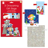 Drawstring Gift Bag Christmas Assorted 3pk