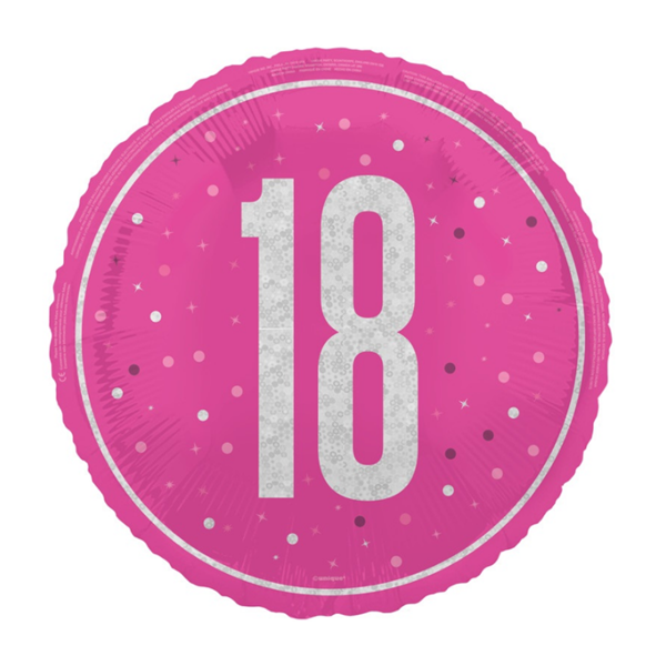 Unique Foil Balloon Pink Glitz Age 18 18"
