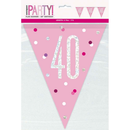 Pink glitz banner with "Age 40" text, 9ft long, decorative Unique flag banner for celebrations and parties.