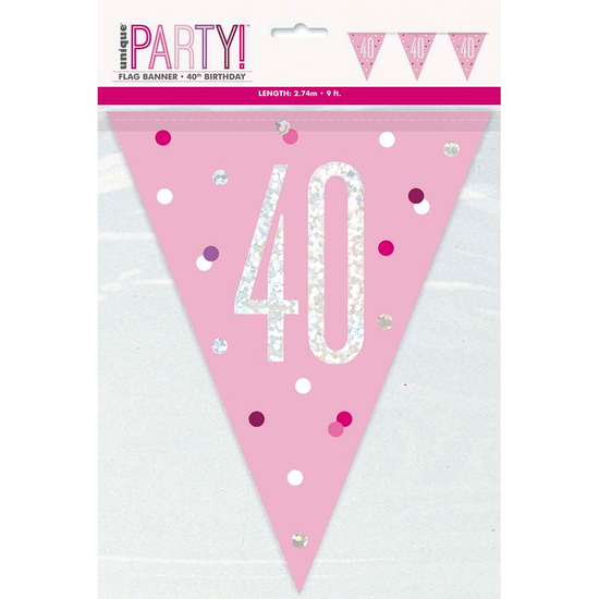 Unique Flag Banner Light Pink Glitz Age 40 9ft