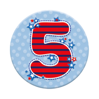 Six small Tiger Feet birthday badges featuring the age 5, designed for celebrating young children's birthdays.