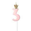 PartyDeco Party Candle Number 3 Pink 9.5cm