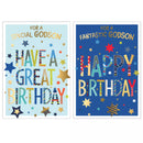 Poppyhill 12-pack birthday cards featuring colorful designs and "Godson" message, ideal for special celebrations.