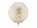 PartyDeco Get Well Soon foil balloon, 14-inch shiny metallic design, featuring colorful lettering and cheerful balloon shape.