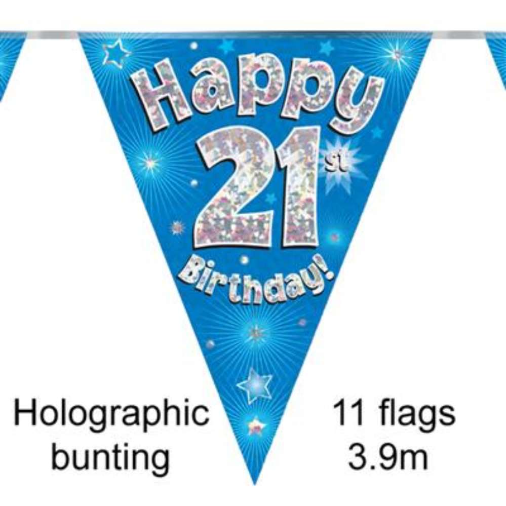 Bunting 11 Flags Blue Holographic Birthday Age 21
