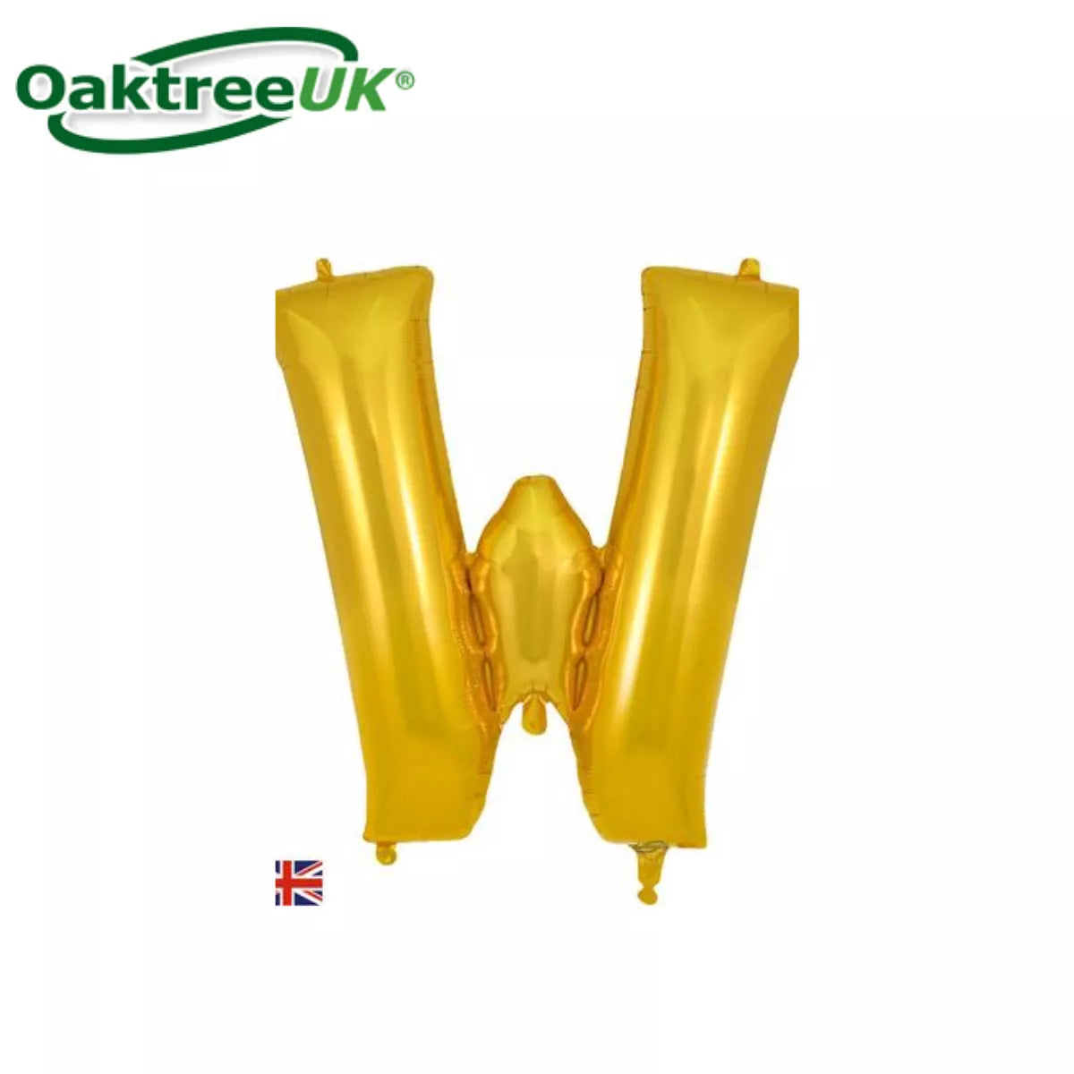 Oaktree gold foil letter W balloon, 34 inches tall, shiny metallic finish, perfect for celebrations or party decorations.
