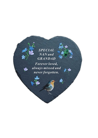 Memorial Slate Heart Nan & Grandad 20cm