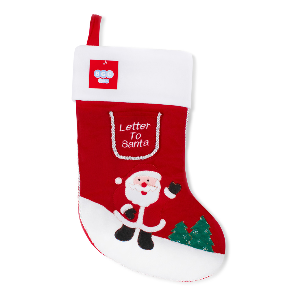 52cm Velvet Stocking Santa and Tree