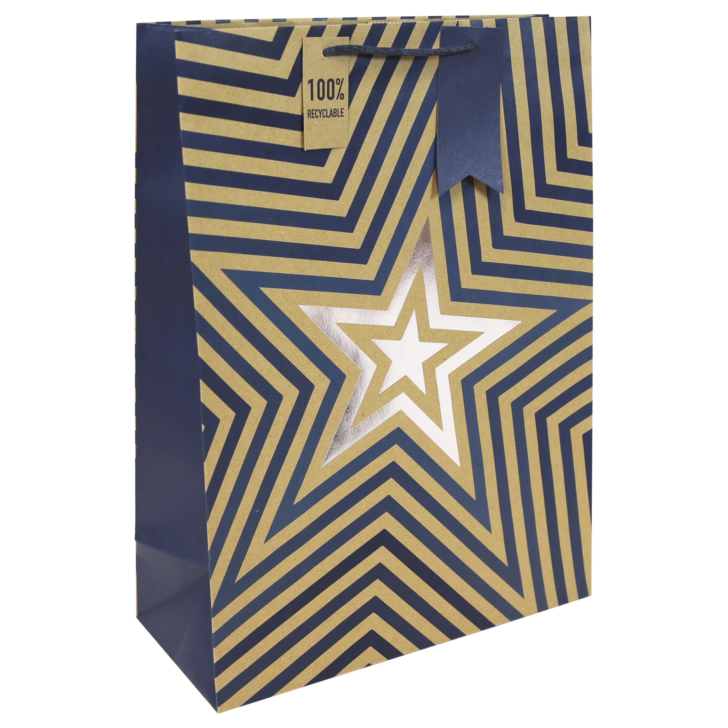 6pk Gift Bag Kraft Blue Stars Ex Large Bag