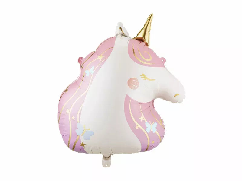 PartyDeco 24-inch foil unicorn balloon featuring colorful unicorn and rainbow design, perfect for celebrations and parties.