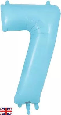 Oaktree 34-inch matte blue foil number 7 balloon, shiny and smooth surface, suitable for celebrations and party decorations.