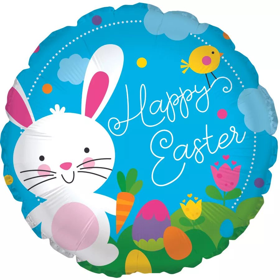 TRI Foil Balloon Easter Bunny Patch 17-inch foil balloon with colorful Easter bunny design for celebrations and parties.