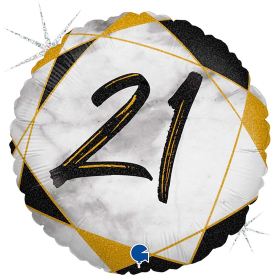 21st Birthday Black & Gold Marble 18" Foil Balloon