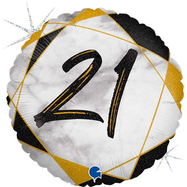 21st Birthday Black & Gold Marble 18" Foil Balloon