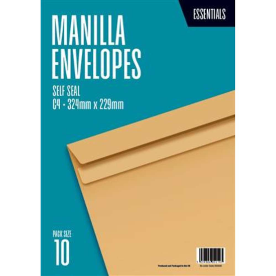 Essentials Self Seal C4 Manilla Envelopes 10pk