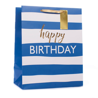 Tiger Feet Gift Bag Navy Stripe Medium 6pk