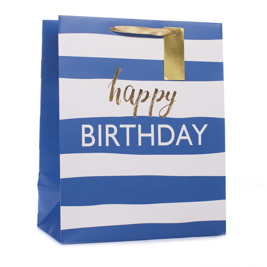 Tiger Feet Gift Bag Navy Stripe Medium 6pk