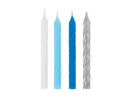 Unique 24 Pack Party Candle Blue, White & Silver