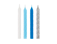 Unique 24 Pack Party Candle Blue, White & Silver