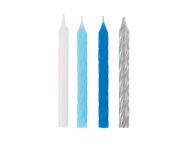 Unique 24 Pack Party Candle Blue, White & Silver