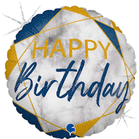 Happy Birthday Blue & Gold Marble 18" Foil Balloon