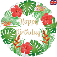 White Tropical Birthday 18" Round Foil Balloon