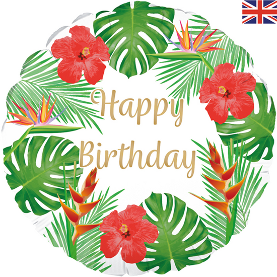 White Tropical Birthday 18" Round Foil Balloon