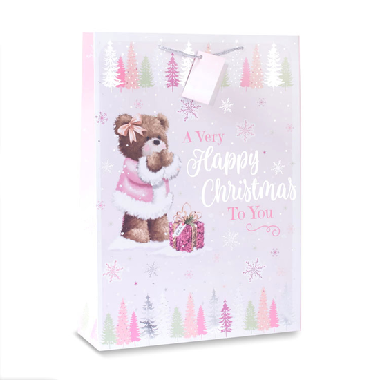 12pk Medium Portrait Gift Bags Bear With Tree