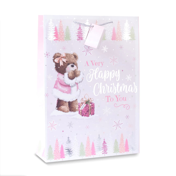12pk Medium Portrait Gift Bags Bear With Tree