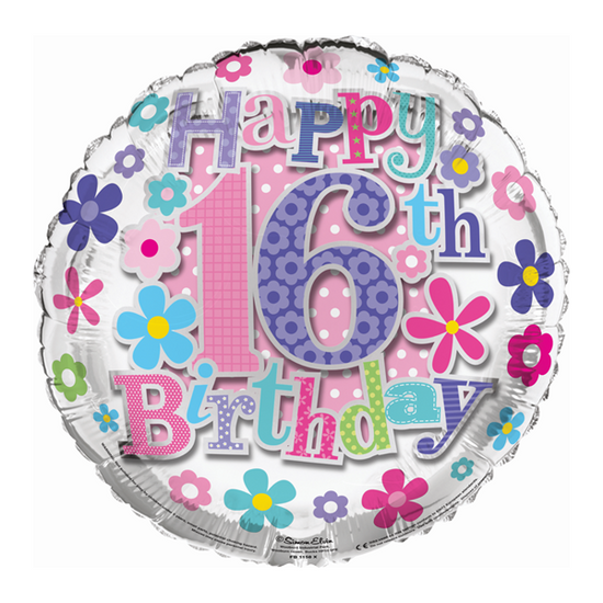 Simon Elvin Age 16 Floral 18" Foil Balloon