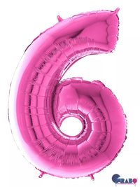 Pink 26-inch Grabo foil number 6 balloon inflated and floating, perfect for celebrations and decorative events.