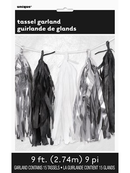 Metallic Silver, Black & White Tassel Garland 9ft