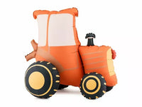 PartyDeco 28-inch standing tractor foil balloon, vibrant and shiny for party decorations, features a realistic tractor design.