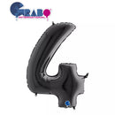 Black Grabo foil balloon shaped as a number 4, measuring 40 inches tall, for festive celebrations and decorations.