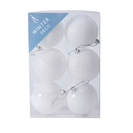 Shatterproof Baubles White 8cm 6 Pack