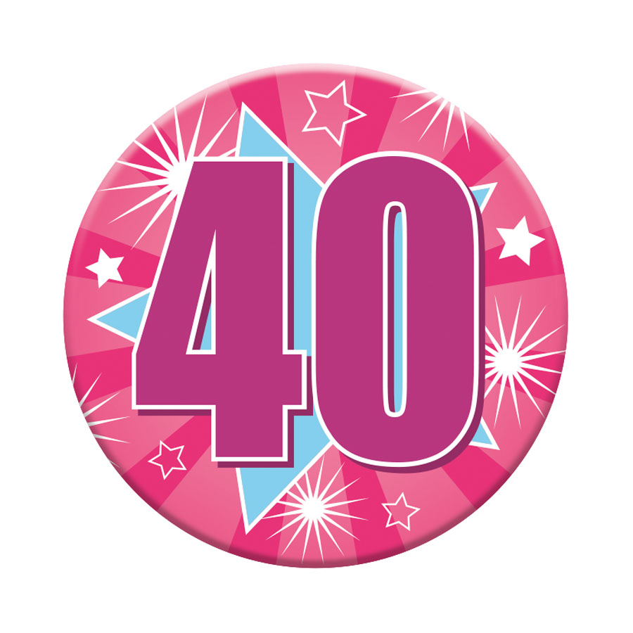 Set of six small birthday badges with "40" age design by Tiger Feet, perfect for celebrating a 40th birthday.