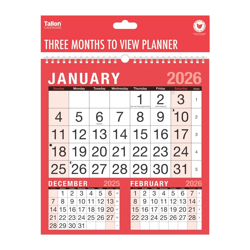Calendar 3MTV Red & Black 2027 12pk