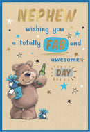 Set of six Simon Elvin C50 Birthday cards for nephew, featuring colorful designs and cheerful messages.