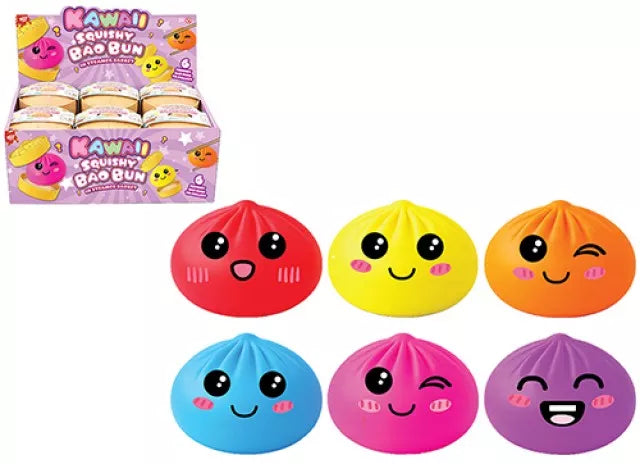Set of 24 Kawaii Bao Bun toys in a basket featuring neon colors, 5.5cm size, by PMS International.