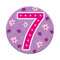 Six small Tiger Feet birthday badges with the number 7, featuring colorful and festive designs for celebrating a seventh birthday.