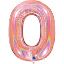 Grabo foil glitter holographic rose gold number 0 balloon, 40-inch size, shiny and festive for celebrations or events.