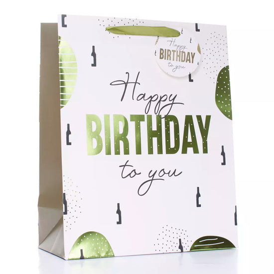 Gift Bag Happy Birthday Gold Large 6pk