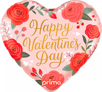 Prima foil balloon featuring Valentine's trendy roses design, 18-inch size, with vibrant red and pink rose patterns for celebrations