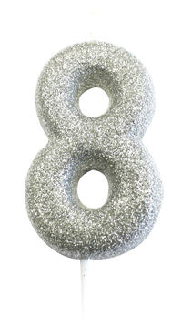 Creative Party Candle Number 8 Glitter Silver 7cm