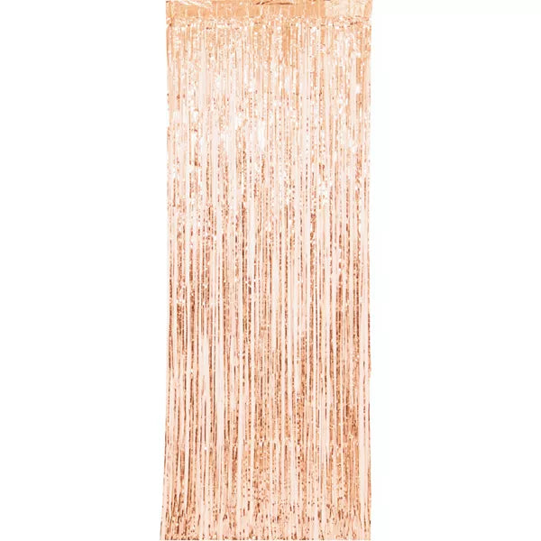 Rose gold fringe door curtain for party decorations, 1x2 meters, by Unique, hanging as a stylish entrance decoration