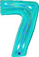 Grabo Tiffany foil balloon in number 7 with holographic glitter foil design, 40-inch size for celebrations and parties.