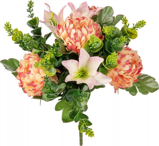 Eleganza Chrysanth, Lily & Eucalyptus Pink 33cm