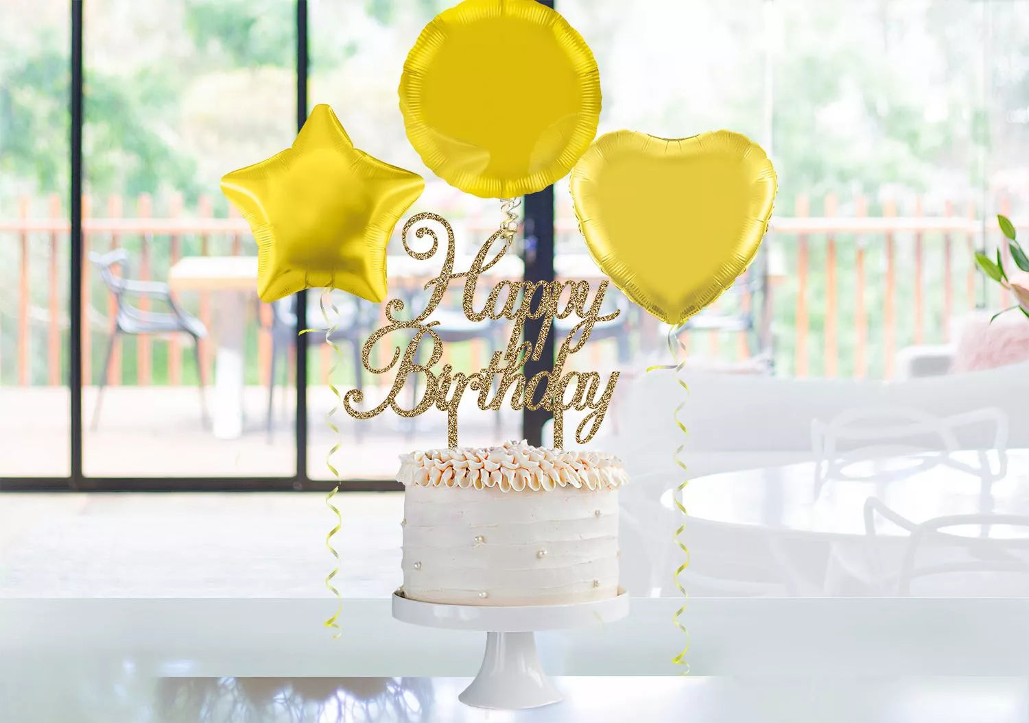 Oaktree Fizz Birthday gold cake topper, 161mm, decorative cake decoration with a festive birthday theme.