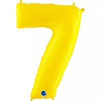 Yellow Fluo Grabo foil balloon in the shape of the number 7, measuring 40 inches, with shiny metallic finish.