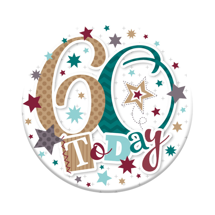 Six small Tiger Feet birthday badges with "60" age design, perfect for celebrating 60th birthdays.